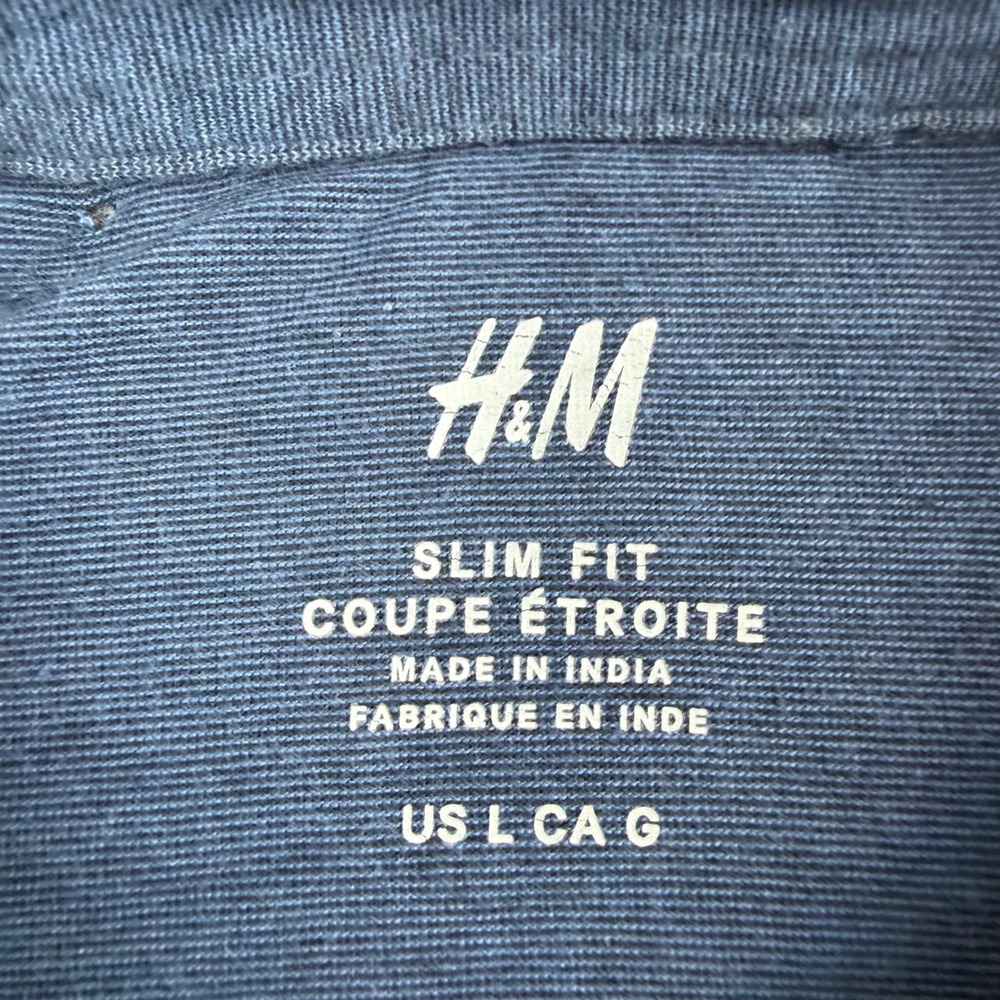 H&M Polo Shirt Men's Large Blue Slim Fit Short Sleeve Cotton Blend Pinhole - Picture 2 of 8